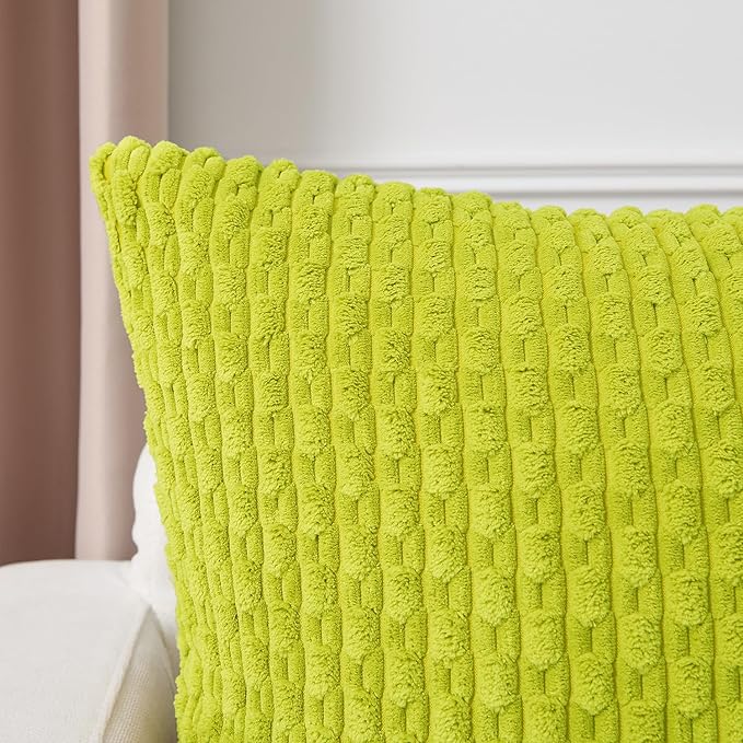 Kevin Textile 14x36 Inch Long Lumbar 1 Pack Boho Decorative Throw Pillow Cover Soft Striped Corduroy Rectangle Cushion Case Farmhouse Accent for Living Room Couch Sofa Bed, Christmas Green