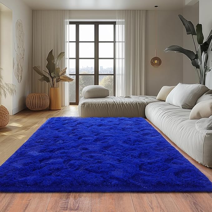 Blue Fluffy Area Rugs for Bedroom, Soft Shaggy Carpets for Living Room, Upgrade Anti-Skid Fuzzy Rugs for Kids' Room, Perfect Decor for Modern Home 6x9 Feet