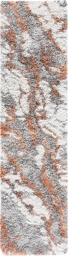 SAFAVIEH Horizon Shag Collection Area Rug - 2' x 19' Runner, Grey/Rust, Geometric Design, Ideal for High Traffic Areas in Living Room, Bedroom, Dining (HZN890P)