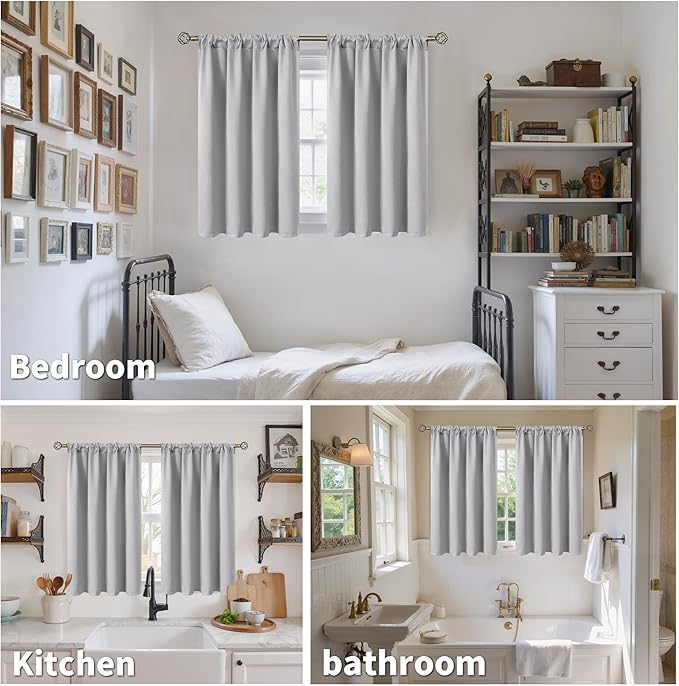 BGment Light Grey Blackout Curtains 45 Inch Length for Bedroom - Short Thermal Insulated Drapes with Rod Pocket Room Darkening for Kitchen Bathroom Window Privacy, 42 x 45 Inch, 2 Panels