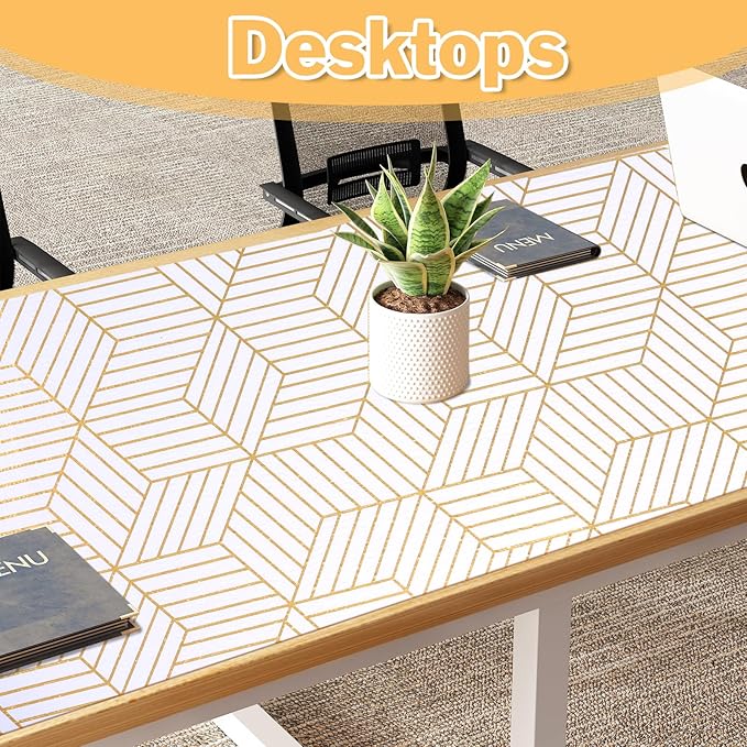Shelf Liners for Kitchen Cabinets 11.8 x 236.2In Non Adhesive Shelf Liner Paper Non-Slip Thickened Drawer Liner Easy to Clean for Tool Box Refrigerator with Knife and Tape Measure, Gold Geometric