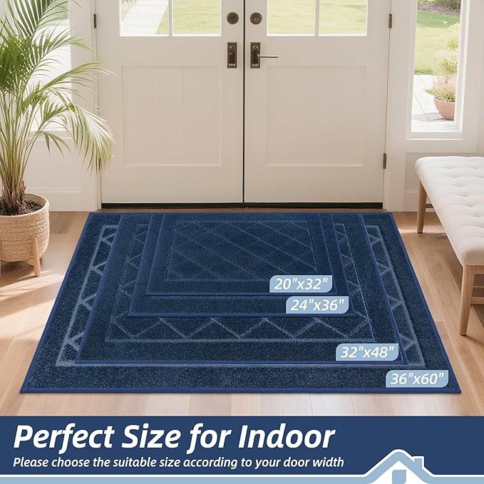 BEQHAUSE Dirt Trapper Door Mat 36" x 60", Doormat Non-Slip Entryway Rugs Washable, Dog Door Mat Stain Resistant and Absorbent Welcome Floor Mat for Front Back Door, Muddy Wet Shoes & Paws, Navy Blue