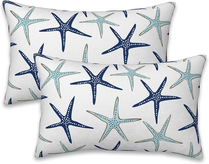 Throw Pillow Covers Nautical Starfish Pillow Covers 20x12 Inch Set of 2 Navy Blue and Turquoise Sea Stars Throw Pillows Decorative Pillow Cases Cushion Covers for Bedroom Livingroom