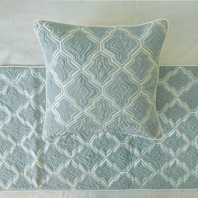 The HomeCentric King/Queen/Twin Light Blue Decorative Bed Runner Twin 53"x18" Bed Runner Without Pillow Cover, Quiled, Embroidery Bed Scarf on Jacquard Fabric - Estelle