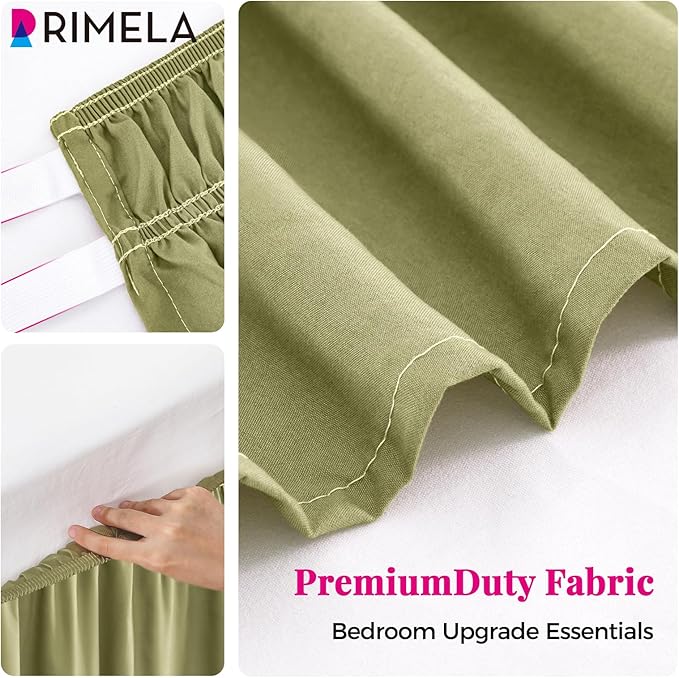 RIMELA Sage Green Bed Skirt King Size 15 Inch Drop, Elastic Bed Skirting for Bed Base and Frame, Bedding Dust Ruffle Easy to Install, Wrap Around Adjustable Bedskirt
