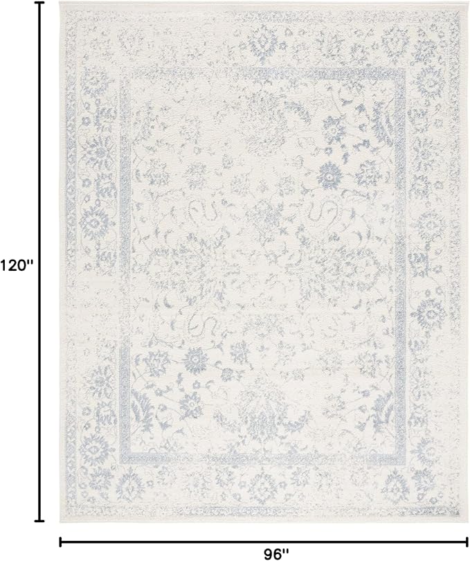 SAFAVIEH Area Rug 8x10 - Adirondack Collection - Large - Ivory & Slate, Distressed Vintage Floral Design, Non-Shedding & Easy Cleaning, Ideal for Living Room, Bedroom, Dining Space (ADR109S)