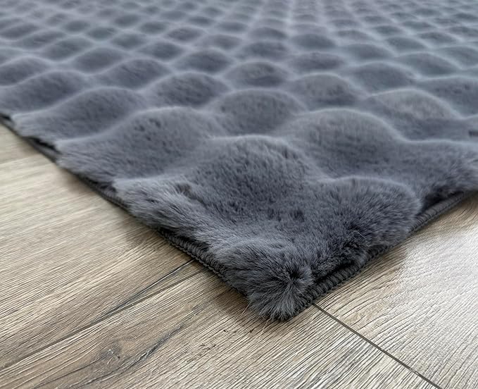 GLORY RUGS Area Rugs Bubble Soft Faux Rabbit Fur Rug 8x10 Polar Gray Plush Carpet Shag Cozy Fluffy Rug Non Slip Rugs, Machine Washable Shaggy Area Rug Bedroom Living Room and Dining Room.
