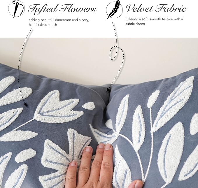 BlissBlush Blue Velvet Decorative Lumbar Pillow Cover 14x36, Soft Long Body Pillow for Bed, Accent Lumbar Throw Pillow for Bedroom, Modern Farmhouse Textured Pillowcase