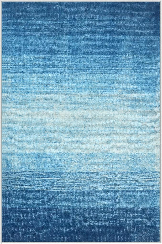Wonnitar Modern Ombre Washable Area Rug 6x9, Blue Large Living Room Rugs, Non-Slip Soft Contemporary Dining Room Table Rug, Stain Resistant Floor Carpet for Mud Room Basement (Blue, 6'x9')