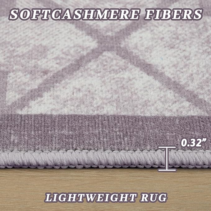 4x6 Area Rugs for Living Room Bedroom, Machine Washable Low Pile Rugs, Non Slip Modern Bordered Print Indoor Carpet for Entryway Office Dining Room Dorm Home Decor, Purple