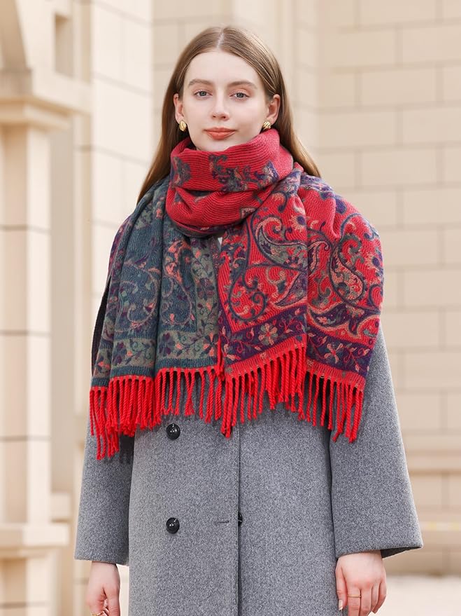 Wander Agio Warm Fashion Scarf Long Shawl Large Blanket Winter Wraps Scarves for Women Cashmere Jacquard Vintage Paisley