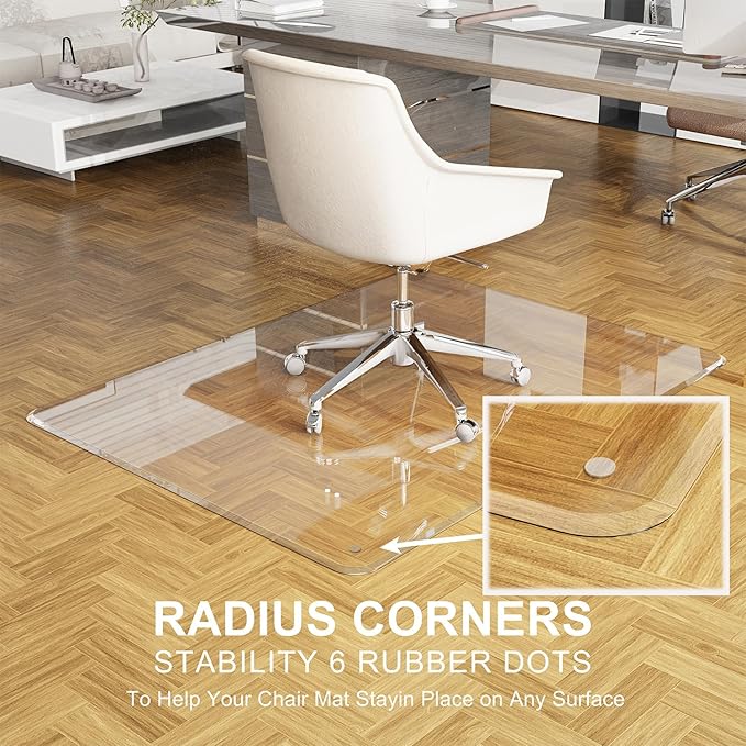 Beveled Edge Office Chair Mat for Carpet or Hardwood Floor 42" x 42" Clear Chair Mats for a Smooth Glide and Easy Roll On/Off, Heavy Duty and Non-Slip Pad Floor Ultimate Desk Chair Mat