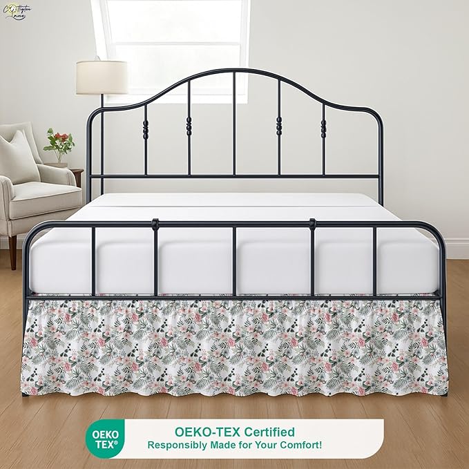 Cottington Lane Ruffled Bed Skirt King Size with Split Corner, Brushed Microfiber Hotel Quality Dust Ruffle, 12 Inch Drop Gathered Bedskirt, Soft, Stylish, Shrink & Fade Resistant, Petal Dream