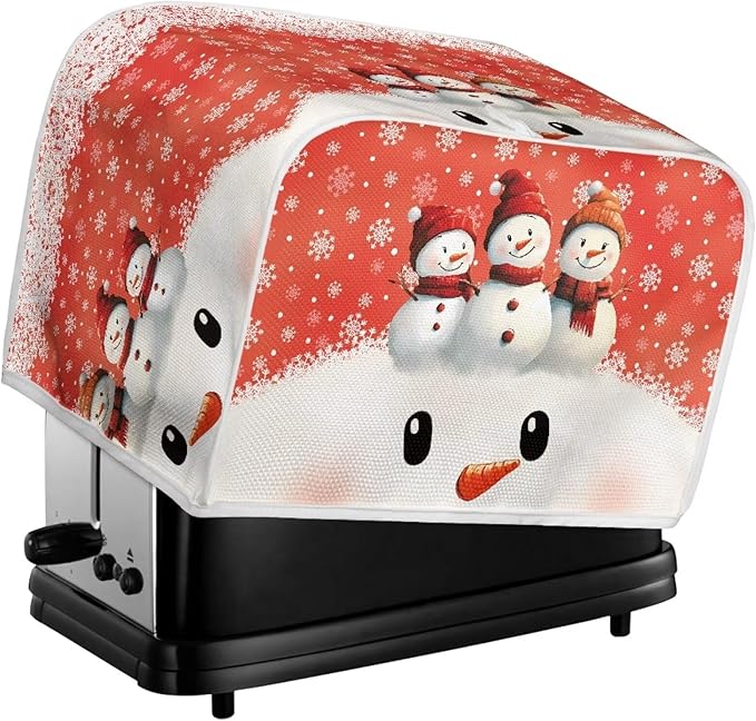 Christmas Snowman Printed Toaster Cover for Anti-Dust & Fingerprint, Snowflake Print Covers, Kitchen Microwave Decor Accessories