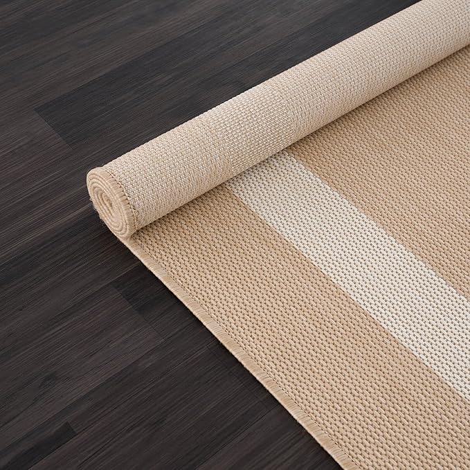 CAMILSON Outdoor Rug 6x9, Modern Outside Rugs for Patios Porches Waterproof Durable Washable Non-Shedding, Easy-to-Clean Indoor Outdoor Area Carpet (6 x 9, Bordered - Beige/White)