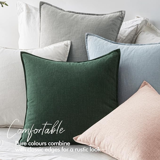 EMEMA Throw Pillow Covers Decorative Linen Pillow Covers 18x18 Inch Light Blue Boho Farmhouse Neutral Couch Throw Pillows for Bed Pack of 2 Accent Pillowcase Modern Sofa Cushion Livingroom Home