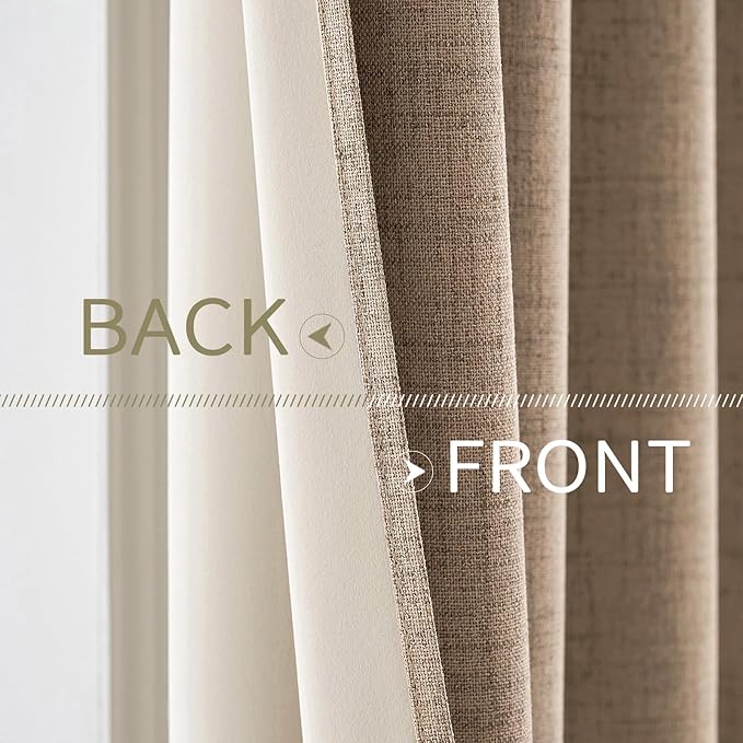MIULEE 100% Blackout Linen Textured Curtains for Bedroom Solid Thermal Insulated Copper Brown Grommet Room Darkening Curtains & Drapes Luxury Decor for Living Room Nursery 62 x 90 Inch (2 Panels)