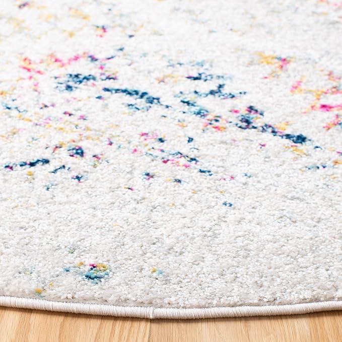 SAFAVIEH Tulum Collection Area Rug - 3' Round, Ivory & Blue, Moroccan Boho Tribal Design, Non-Shedding & Easy to Clean, Ideal for Entryway, Foyer, Accent Space, Bedroom (TUL272C)
