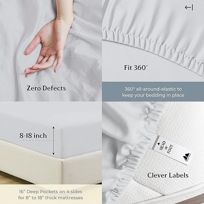 Mayfair Linen 100% Cotton Bed Sheets King Sheet Set - 500 Thread Count Sheets King Size 4 PC Set (Silver), Soft, Cooling, Hotel-Quality 16" Deep Pocket Sateen Cotton Bedsheet for Hot Sleepers