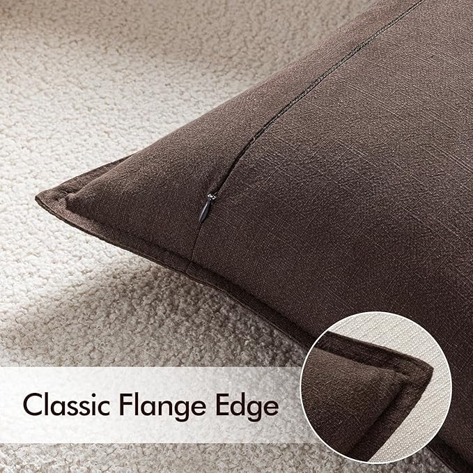 EMEMA Throw Pillow Covers Decorative Linen Pillow Covers 22x22 Inch Dark Brown Boho Farmhouse Neutral Couch Throw Pillows for Bed Pack of 2 Accent Pillowcase Modern Sofa Cushion Livingroom Home