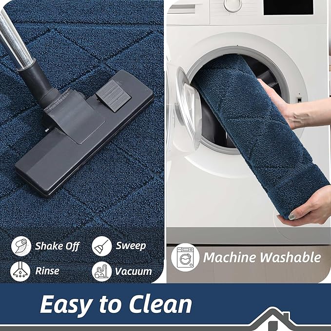 BEQHAUSE Dirt Trapper Door Mat 20" x 32", Doormat Non-Slip Entryway Rugs Washable, Dog Door Mat Stain Resistant and Absorbent Welcome Floor Mat for Front Back Door, Muddy Wet Shoes & Paws, Navy Blue