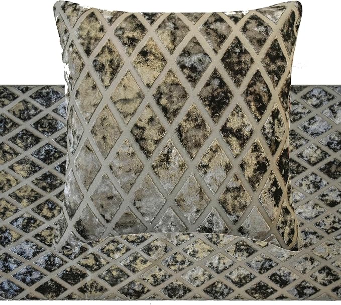 The HomeCentric King/Queen/Twin Grey Decorative Bed Runner Full 68"x18" Bed Runner with Two Pillow Cover, Diamond Pattern, Velvet Cut Bed Scarf on Velvet Fabric - Grey Velvet Verve