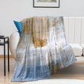 Abstract Gradient Blanket, Modern Fashion Art Blue Brown Painting Strokes Pattern Soft Warm Cozy Plush Flannel Covers for Livingroom Bedroom Couch Chair Camping Travel Home Decor Tapestry 40x50in