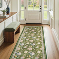 jinchan Elora 3x10 Floral Runner Rug for Hallway Washable Runner Vintage Romance Christmas Design Non Slip Thin Indoor Floor Cover Low-Profile Throw Carpet for Entryway Bathroom Bedroom Porch, Green