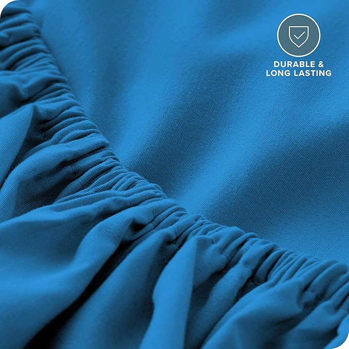 Bare Home Fitted Bottom Sheet Queen - Premium 1800 Microfiber - Ultra-Soft Wrinkle Free - Deep Pocket - Fitted Sheet (Queen, Medium Blue)