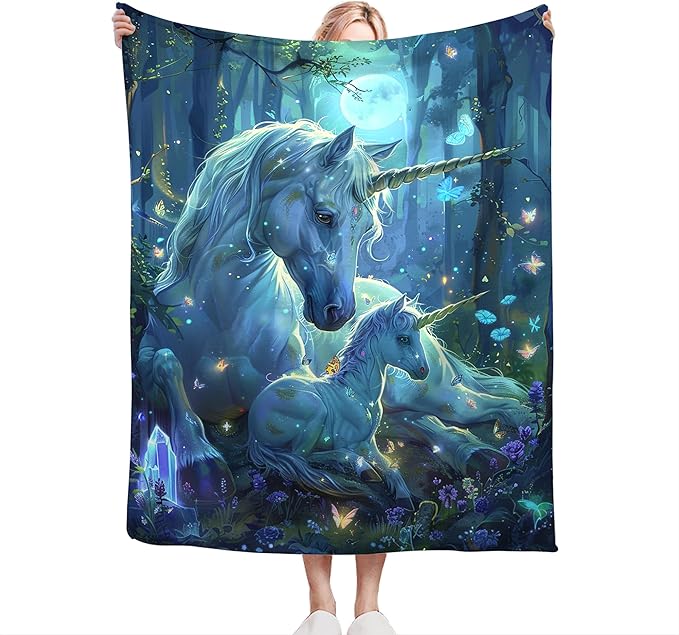 Unicorn Throw Blanket - Soft, Warm & Cozy Fleece for Couch, Sofa, Bed - 50"x40" White Horse Blanket for Girls, Women, Men, Boys