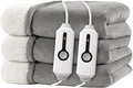 Electric Heated Blanket Queen Size 84"x90" - Dual-Sided with Microplush & Sherpa Fabric, 4 Heat Settings & 10 Hours Auto Off, Machine Washable - Light Gray