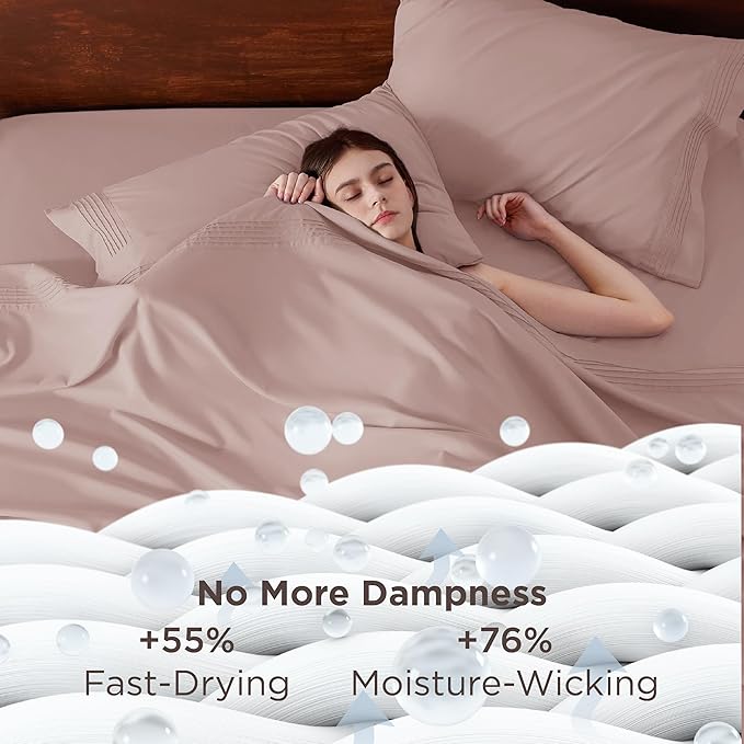 Bedsure Deep Pocket Full Size Bed Sheets Set - Fits Mattresses Up to 21 Inches Thick - 4 Piece GentleSoft Bed Sheets, Moisture Wicking, Cooling Bedsheet & Pillowcases, Easy & Secure Fit, Dusty Pink