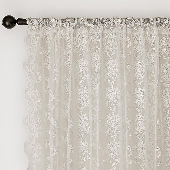 Anmao Vintage Lace Curtains 72 Inches Long 2 Panels Set, Romantic Elegant Light Filtering Semi Sheer Floral Thick Lacy Curtain Drapes for Living Room and Bedroom, Each Panel 55W x 72L, Beige Plum