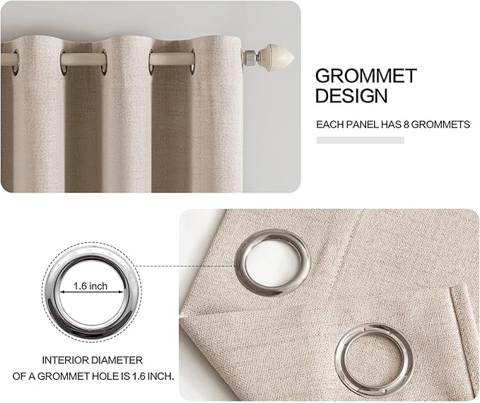 MIULEE 100% Blackout Linen Textured Curtains for Bedroom Solid Thermal Insulated Natural Beige Grommet Room Darkening Curtains & Drapes Luxury Decor for Living Room Nursery 62 x 90 Inch (2 Panels)