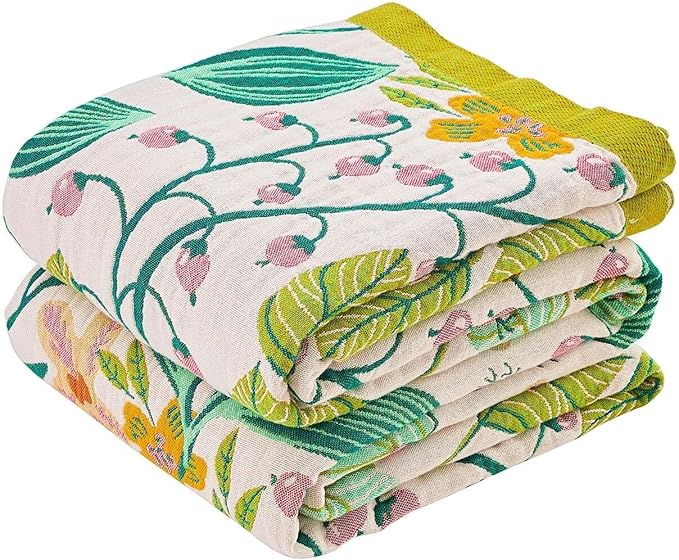 Beige Boho Throw Blanket, 100% Cotton Blankets for Couch Bed, 80"x90"Cotton Quilt Travel Muslin Blankets Farmhouse Home Decor Soft Lightweight Picnic Blanket for Summer