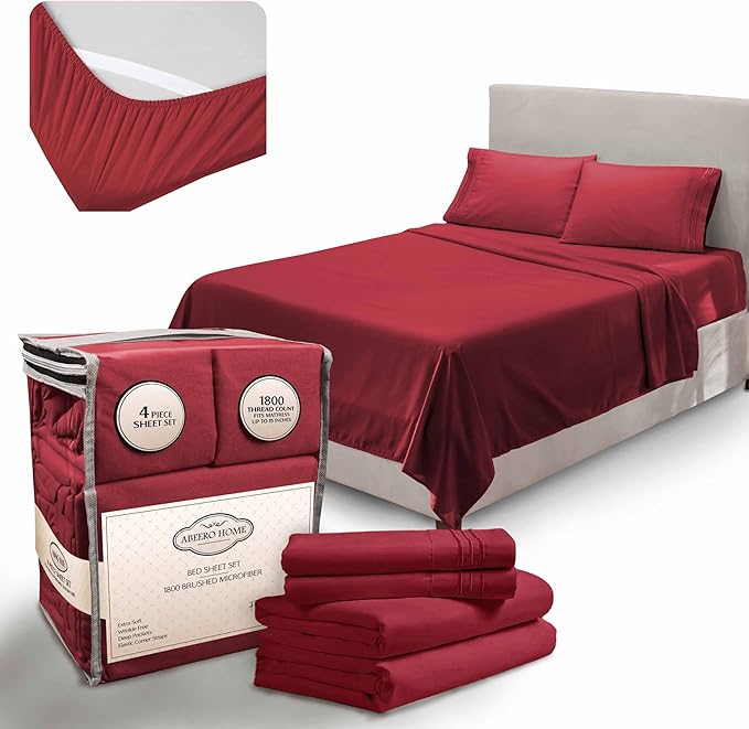 Twin Sheets Set - Luxury Hotel Bed Sheets - Soft Cooling Sheet with Elastic Corner Strap - Deep Pocket Microfiber Bedsheet - Bedding Sheet & Pillowcases Set - 3 PC (Twin Size, Burgundy)