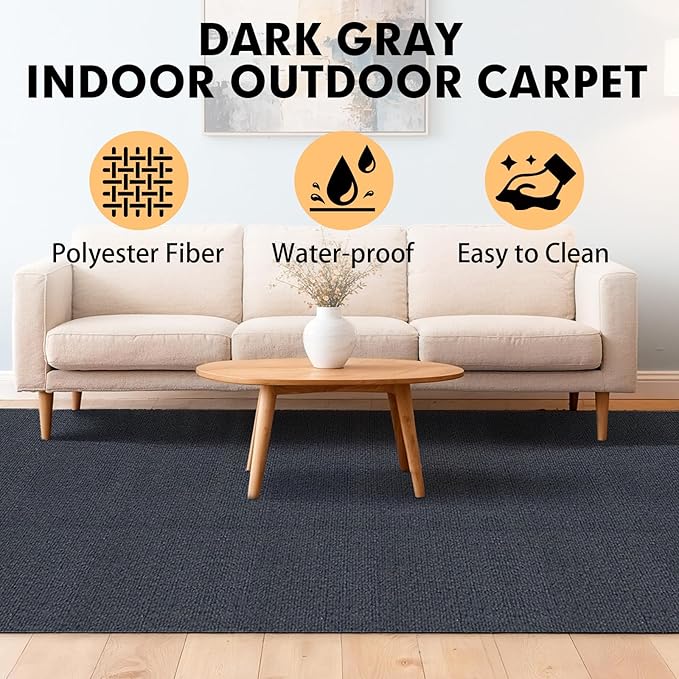Marine Carpet,6 FT x 10 FT Dark Gray Indoor Outdoor Carpet 0.2" Thick Boat Carpet with Water-Proof TPE Backing, Non-Slide Outdoor Marine Carpet Roll for Home, Patio, Porch, Deck