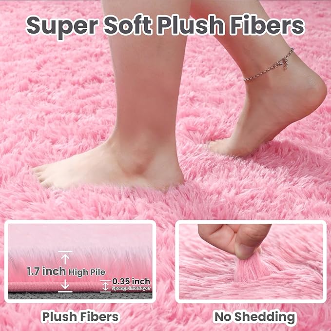 6x9 Area Rugs for Living Room Rug: Soft Fluffy Shag Light Pink Rugs for Bedroom, Non-Slip Large Fuzzy Plush Rug Indoor Floor Carpet for Nursery Kids Boys Girls Room, Dorms, Playroom, Modern Home Decor