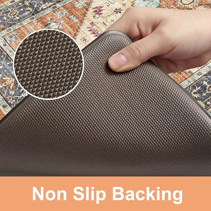 KIMODE Anti Fatigue Kitchen Mat for Floor, Boho Orange Kitchen Rugs Sets of 2, Cushioned Kitchen Floor Mats, Fall Kitchen Rugs Non Slip for Halloween Sink Laundry Desk Home 17"x47"+17"x29"