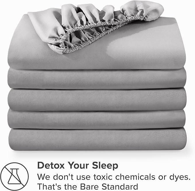 Bare Home 5-Pack Fitted Bottom Ultra-Soft Sheets Queen - Premium 1800 Ultra-Soft Microfiber - Deep Pocket (Queen, Light Grey)