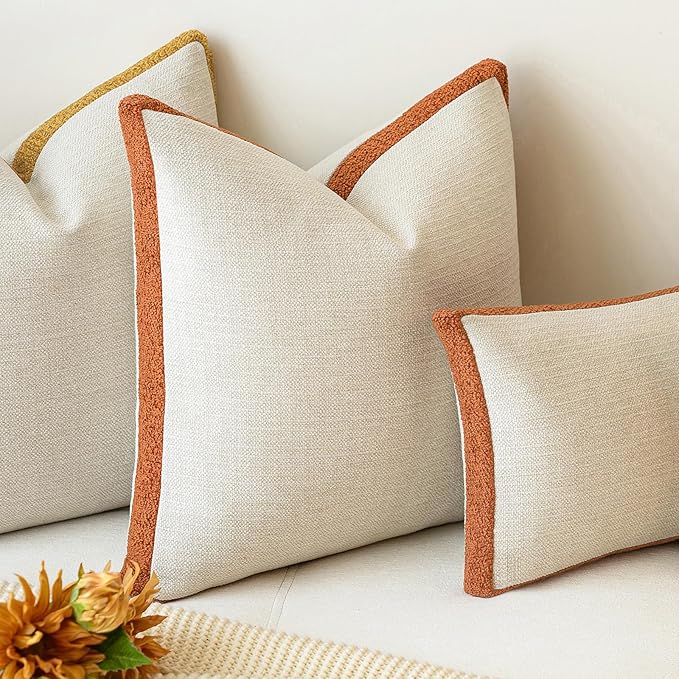a moment Loop Yarn Linen-Like Pillow Cover Natural Soft Decorative Throw Pillow Case Farmhouse 20x20 Inch, Bohemian Textured Cushion Cover for Sofa Bed, Wrinkle-Resistant Home Decor Orange