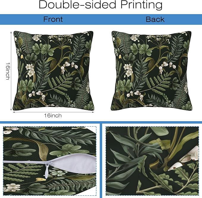 Spring Floral Throw Pillow Covers Set of 2 Green Herbs Botanical Pillow Covers 16x16 Inch Modern Farmhouse Home Decorative Pillow Cases Cushion Cover for Sofa Living Room Office