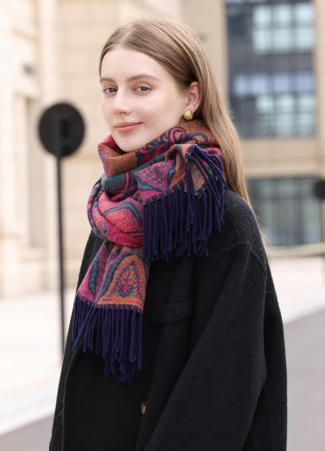 Wander Agio Warm Fashion Scarf Long Shawl Large Blanket Winter Wraps Scarves for Women Cashmere Jacquard Vintage Paisley