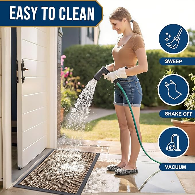Smiry Front Door Mat Outside Entrance, Heavy Duty Sturdy Natural Rubber Doormat, Trap Dirt and Moisture, Easy Clean Low Profile Mats for Indoor Outdoor Entry, Irregular Triangle (59x24, Brown)