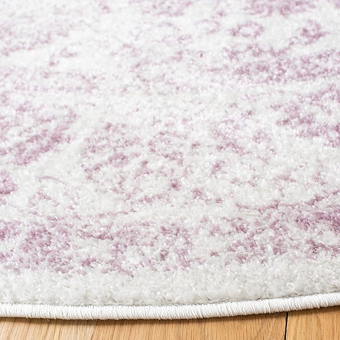 SAFAVIEH Adirondack Collection Area Rug - 6' Round, Ivory & Lavender, Distressed Vintage Floral Design, Non-Shedding & Easy to Clean, Ideal for Living Room, Bedroom, Dining Space (ADR109U)