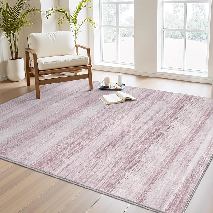 PADOOR Modern Abstract Area Rug - 3x5 Washable Rugs Non-Slip Small Carpet, Ultra Soft Low Pile Floor Rugs for Entrance Front Door Bedroom Bedside Laundry Room Pink
