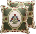 ISAENNE Design Linen Square Throw Pillow Covers 18"x18" Pack of 2, Yellow Green French Cushion Covers with Red Rose Floral Pattern Decoration Pillowcases for Bed, Living Room, Outdoor, Car