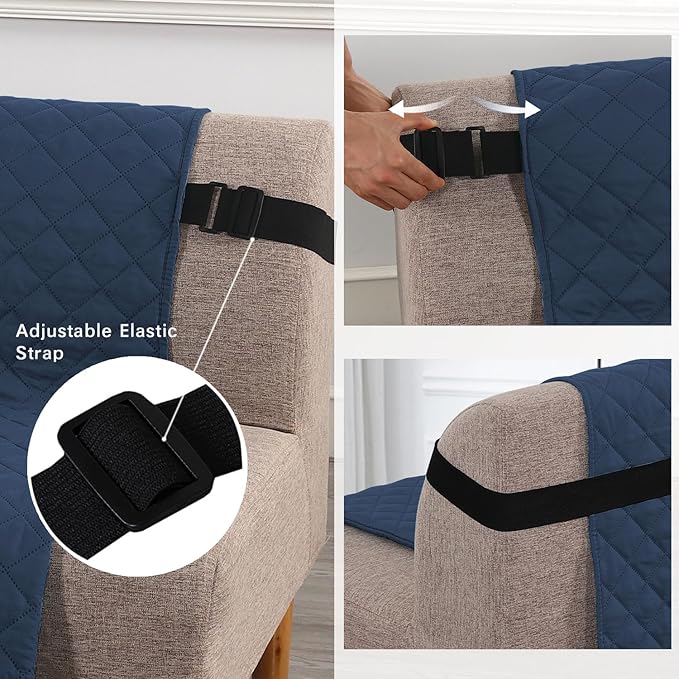 H.VERSAILTEX Reversible Futon Cover Water Repellent Armless Sofa Slipcover Washable Furniture Protector with Adjustable Elastic Strap Anti-Slip Futon Bed Cover for Dogs 70" Width Seat(Navy/Beige)