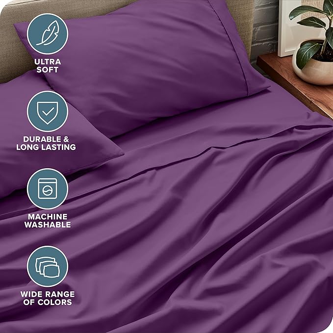 Bare Home Full Sheet Set - Luxury 1800 Ultra-Soft Microfiber - Double Brushed - Deep Pockets - Easy Fit - 4 Piece Set - Bedding Sheets & Pillowcases (Full, Plum)