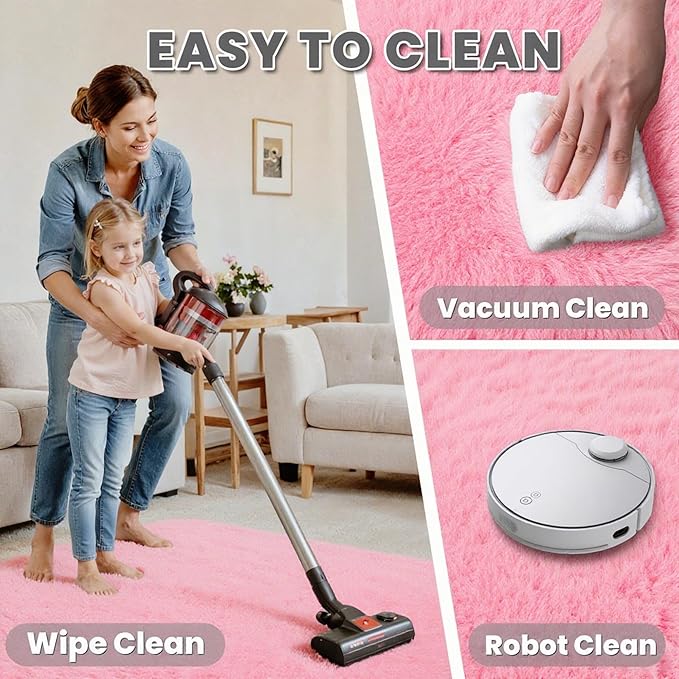6x9 Area Rugs for Living Room Rug: Soft Fluffy Shag Light Pink Rugs for Bedroom, Non-Slip Large Fuzzy Plush Rug Indoor Floor Carpet for Nursery Kids Boys Girls Room, Dorms, Playroom, Modern Home Decor